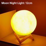 LED Night Light 3D Print Moon Lamp 8CM/12CM Battery Powered With Stand Starry Lamp 7 Color Bedroom Decor Night Lights Kids Gift