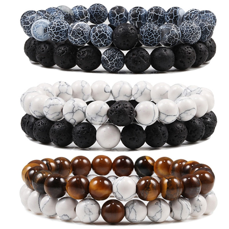 Set Bracelet Couples Distance Black White Natural