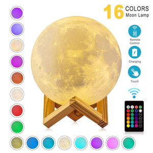 LED Night Light 3D Print Moon Lamp 8CM/12CM Battery Powered With Stand Starry Lamp 7 Color Bedroom Decor Night Lights Kids Gift