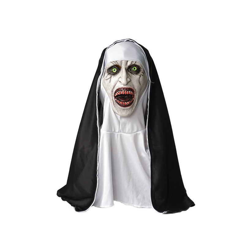 Horror Nun Latex Mask with Head Scarf