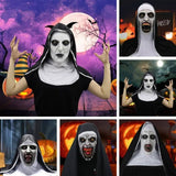 Horror Nun Latex Mask with Head Scarf